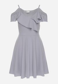 Born2be - Szara Sukienka Rozkloszowana na Ramiączkach z Falbankami Polauri. Okazja: na co dzień. Typ kołnierza: kołnierz z falbankami. Kolor: szary. Długość rękawa: na ramiączkach. Styl: klasyczny, casual, elegancki #5