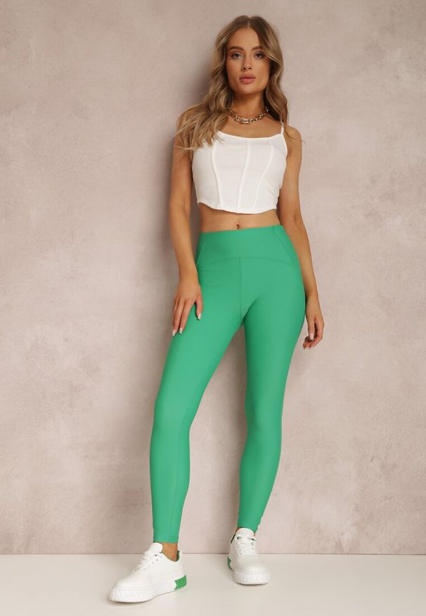 Renee - Zielone Legginsy Hyraste. Kolor: zielony. Materiał: dzianina. Długość: długie. Wzór: aplikacja. Styl: sportowy