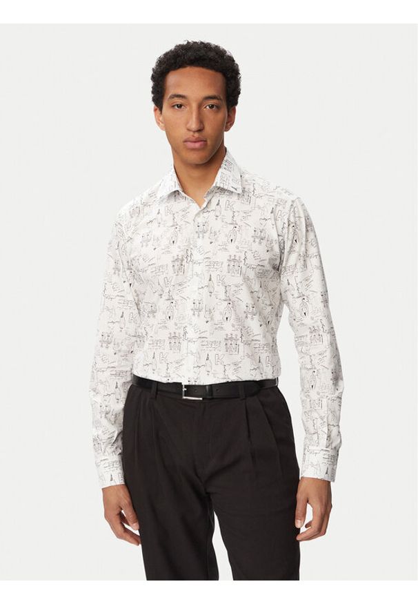 Karl Lagerfeld - KARL LAGERFELD Koszula 605000 563613 Biały Regular Fit. Typ kołnierza: dekolt w karo. Kolor: biały. Materiał: bawełna