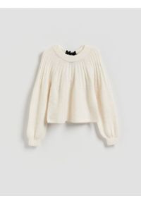 Reserved - Sweter z kokardką z tyłu - złamana biel. Typ kołnierza: kokarda. Materiał: dzianina, wełna #1