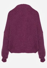 Renee - Fioletowy Kardigan z Wełną o Kroju Oversize z Wiązanymi Kokardami Elearina. Okazja: na co dzień. Typ kołnierza: kokarda. Kolor: fioletowy. Materiał: wełna. Styl: casual, street, elegancki #2