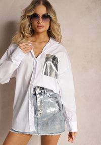 Renee - Biała Koszula z Bawełny z Imitacją Kieszeni o Metalicznym Wykończeniu Hecilla. Okazja: na co dzień. Kolor: biały. Materiał: bawełna. Styl: klasyczny, casual