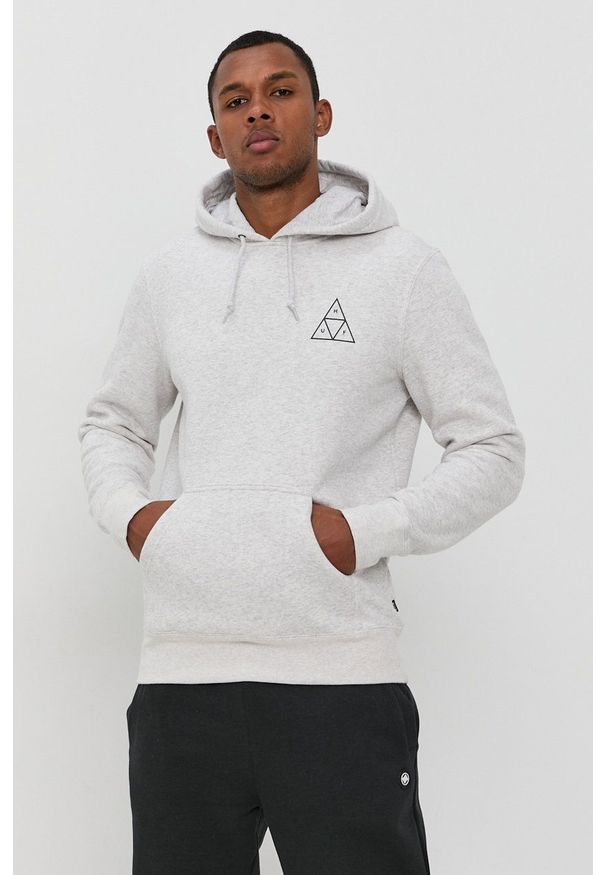 HUF Bluza kolor szary z kapturem z nadrukiem. Okazja: na co dzień. Typ kołnierza: kaptur. Kolor: szary. Materiał: dzianina. Wzór: nadruk. Styl: casual
