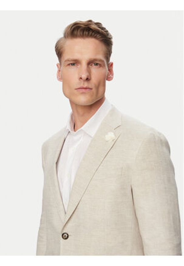 JOOP! Marynarka Hoverest 30102592 Beżowy jasny Slim Fit. Kolor: beżowy. Materiał: len