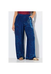 ULLA POPKEN - Damskie Spodnie palazzo wzór w sznurki szeroka nogawka elastyczny pas. Kolekcja: plus size. Kolor: niebieski. Materiał: wiskoza, materiał. Długość: długie #1