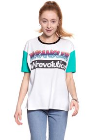 Wrangler - WRANGLER T SHIRT DAMSKI WREVOLUTION TEE WHITE W7386GH12 112131059. Wzór: nadruk
