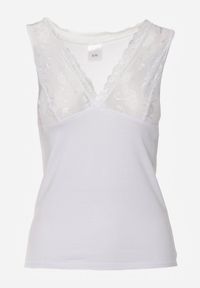 Renee - Biały Bieliźniany Top z Bawełny z Siateczkową Wstawką i Koronką Beranela. Kolor: biały. Materiał: bawełna, koronka. Wzór: koronka #7