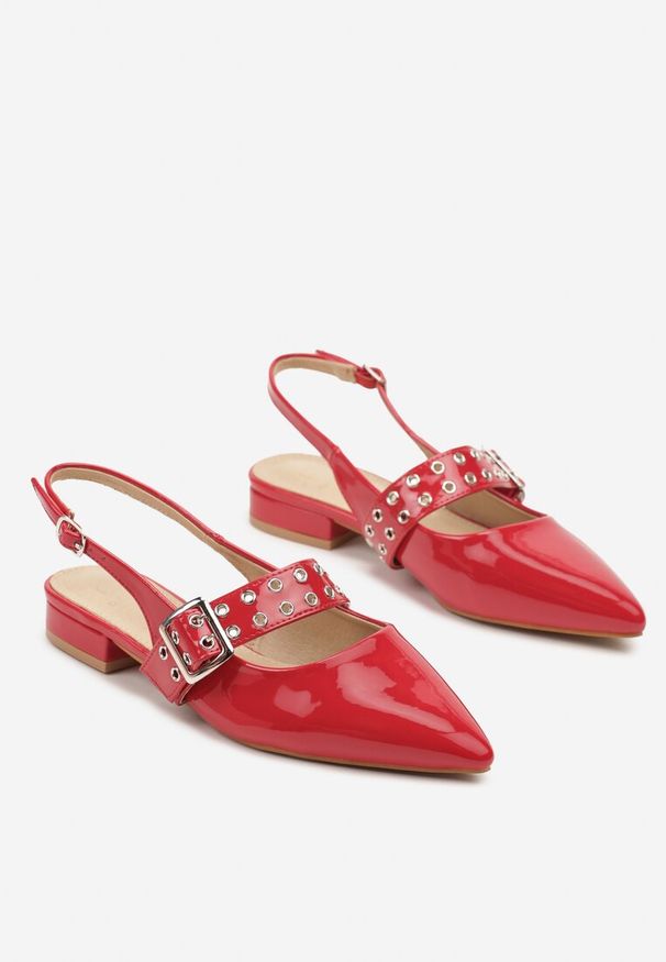 Renee - Czerwone Sandały Slingback ze Szpiczastym Noskiem i Paskiem z Klamerką Pollime. Okazja: na imprezę, na spotkanie biznesowe, do pracy, na co dzień. Nosek buta: szpiczasty. Zapięcie: pasek. Kolor: czerwony. Sezon: lato. Obcas: na obcasie. Styl: klasyczny, biznesowy, casual, elegancki. Wysokość obcasa: niski