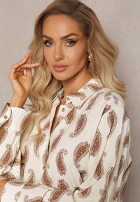 Renee - Beżowo-Brązowa Bawełniana Koszula z Drobnym Wzorem Paisley Kaisleigh. Kolor: beżowy. Materiał: bawełna. Wzór: paisley. Styl: klasyczny #3