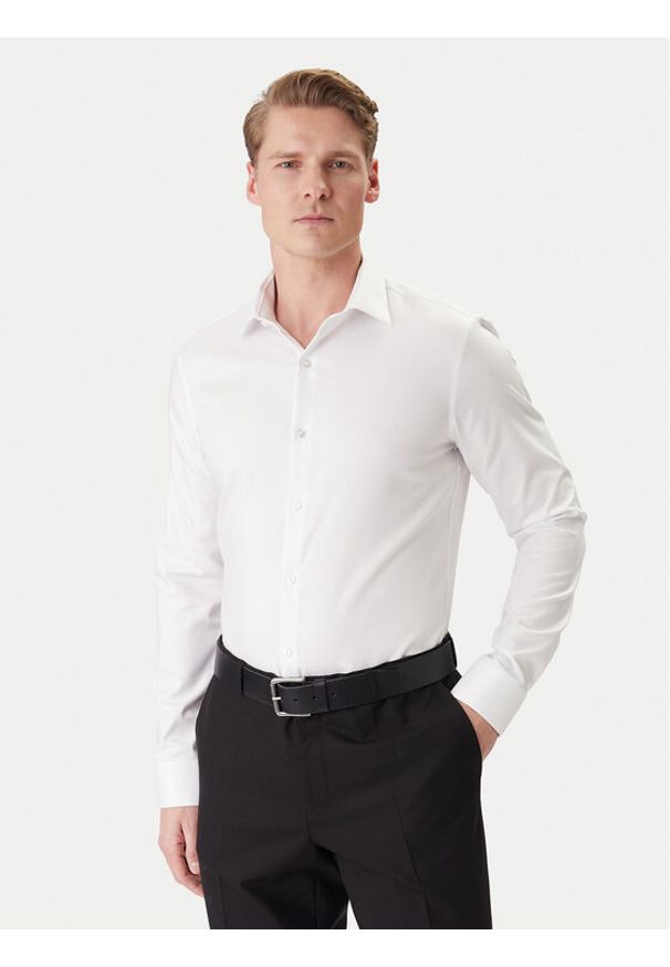 Calvin Klein Koszula LV019EU090 Biały Slim Fit. Kolor: biały. Materiał: bawełna