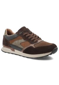 Brązowe Sneakersy Rieker Sportowe Obuwie Męskie. Okazja: na co dzień, na spacer. Kolor: brązowy. Materiał: jeans, materiał, skóra. Sport: turystyka piesza