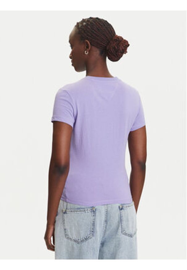 Tommy Jeans T-Shirt Linear DW0DW21164 Fioletowy Slim Fit. Kolor: fioletowy. Materiał: bawełna