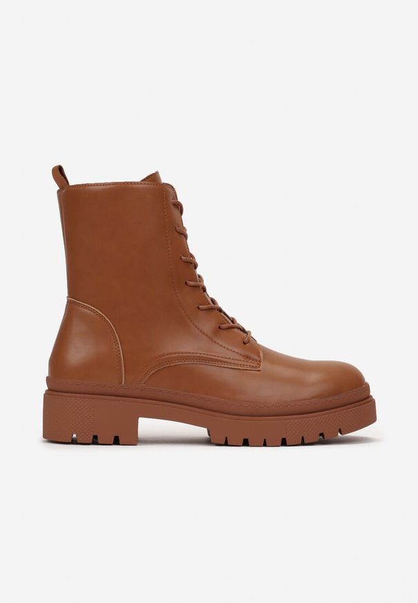 Renee - Brązowe Botki Workery na Grubej Podeszwie Seomilla. Kolor: brązowy. Styl: elegancki