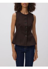 Reserved - Kamizelka z wiskozą - ciemnobrązowy. Kolor: brązowy. Materiał: wiskoza