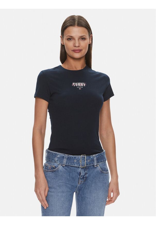 Tommy Jeans T-Shirt Essential DW0DW17839 Granatowy Slim Fit. Kolor: niebieski. Materiał: bawełna, syntetyk