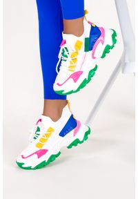 Casu - Wielokolorowe sneakersy na platformie damskie buty sportowe sznurowane casu bl322p-g. Kolor: biały, wielokolorowy, zielony. Obcas: na platformie #2