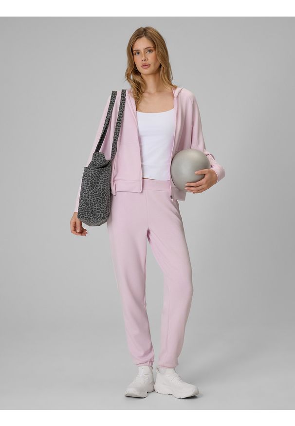 4f - 4F Bluza dresowa regular z kapturem damska - różowa XS. Okazja: na co dzień. Typ kołnierza: kaptur. Kolor: różowy. Materiał: dresówka. Styl: casual