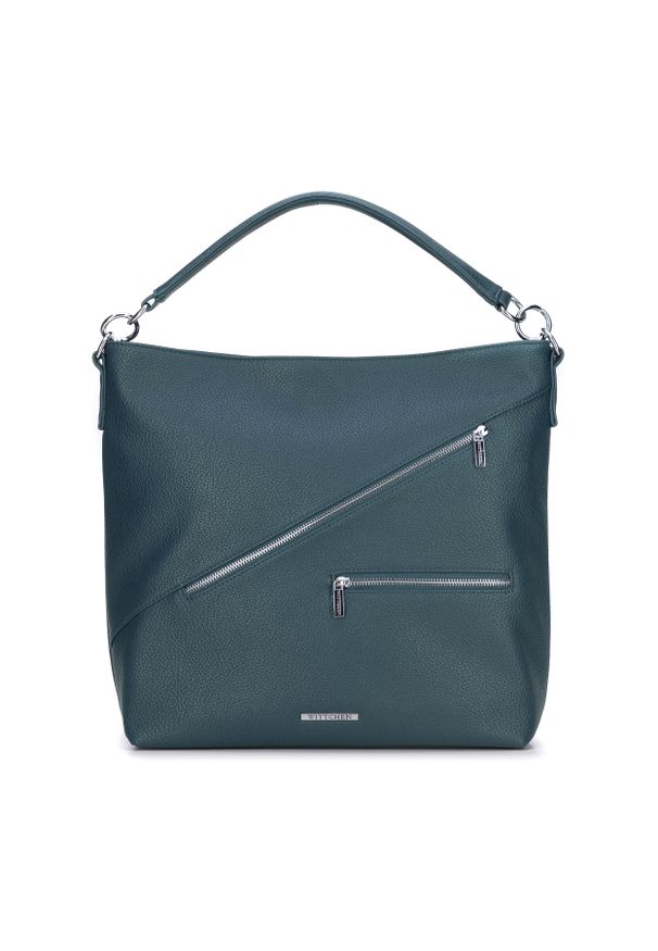 Wittchen - Torebka worek ze skośnym suwakiem. Kolor: zielony. Wzór: aplikacja. Materiał: skórzane. Styl: elegancki, sportowy