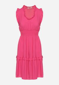 Born2be - Fuksjowa Sukienka z Wiskozą o Rozkloszowanym Kroju Bez Rękawów Folerose. Typ kołnierza: dekolt w serek. Kolor: różowy. Materiał: wiskoza. Długość rękawa: bez rękawów. Sezon: wiosna, lato. Typ sukienki: rozkloszowane. Styl: elegancki #6