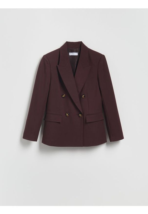 Reserved - Dwurzędowa marynarka - burgundowy. Kolor: czerwony. Materiał: wiskoza, tkanina. Wzór: gładki