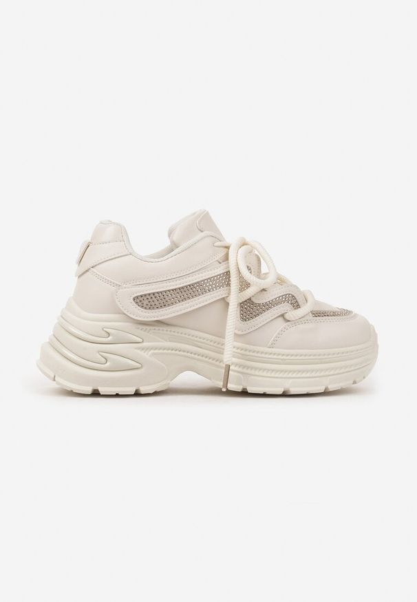 Born2be - Beżowe Sneakersy z Podwójnym Sznurowaniem i Platformą Hilanne. Kolor: beżowy. Materiał: jeans. Obcas: na platformie