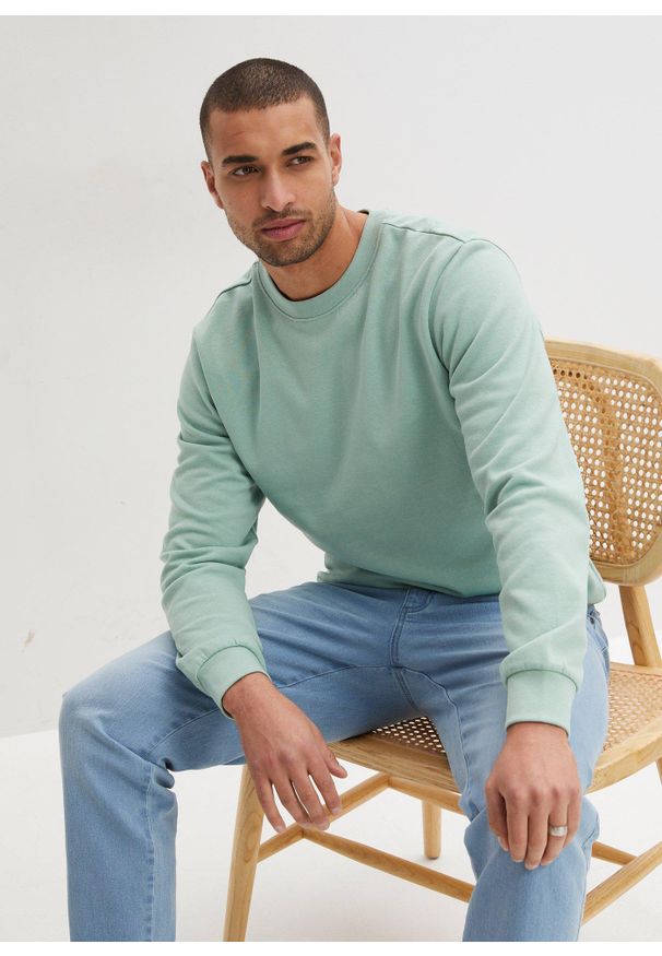 bonprix - Bluza dresowa. Kolor: zielony. Materiał: dzianina, dresówka. Styl: sportowy