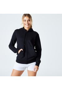 DOMYOS - Bluza na zamek damska Domyos Gym & Pilates. Kolor: czarny. Materiał: bawełna, materiał. Sport: joga i pilates