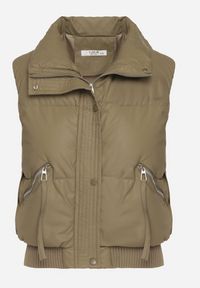 Born2be - Zielona Pikowana Kamizelka Przejściowa z Imitacji Skóry Isokira. Okazja: na co dzień. Typ kołnierza: kaptur. Kolor: zielony. Materiał: skóra. Wzór: aplikacja. Styl: casual #7