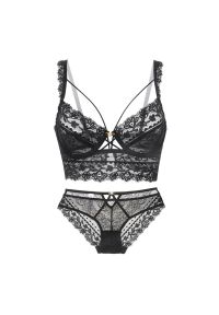 Intica - Koronkowy komplet bielizny z figami na specjalne okazje Caitlin. Kolor: czarny. Materiał: koronka