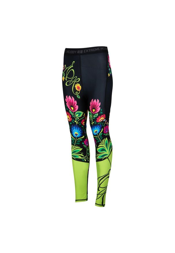 Legginsy fitness damskie EXTREME HOBBY FOLK. Kolor: czarny. Materiał: poliester, elastan. Sport: fitness