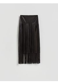Reserved - Spódnica z frędzlami - ciemnobrązowy. Kolor: brązowy. Materiał: skóra #1