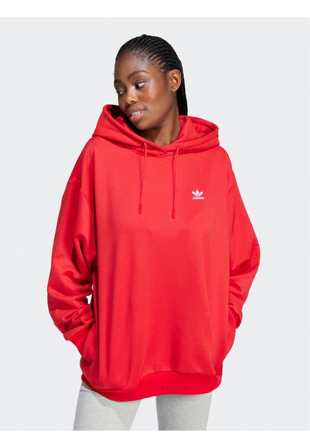 Adidas - adidas Bluza adicolor Trefoil IP0585 Czerwony Oversize. Kolor: czerwony. Materiał: bawełna