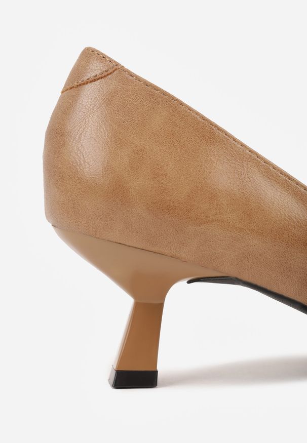 Born2be - Ciemnobeżowe Czółenka Vices na Obcasie w Stylu Kaczuszki z Wkładką ze Skóry Naturalnej Lukke. Kolor: beżowy. Materiał: skóra. Obcas: na obcasie. Styl: elegancki. Wysokość obcasa: średni