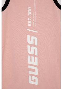 Guess sukienka dziecięca kolor różowy mini prosta. Okazja: na co dzień. Kolor: różowy. Wzór: nadruk. Typ sukienki: proste. Styl: casual. Długość: mini #3