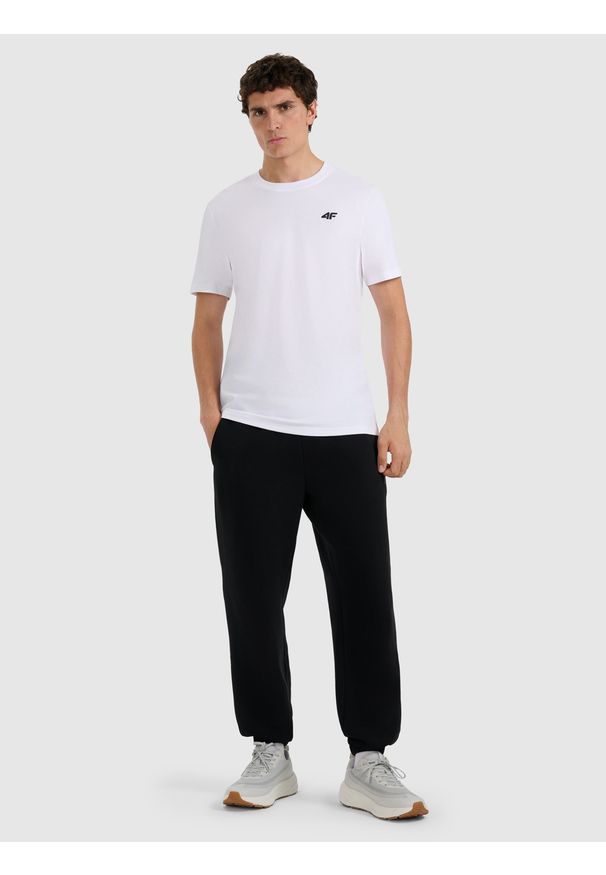 4f - 4F T-shirt regular gładki męski - biały XXL. Okazja: na co dzień. Kolor: biały. Materiał: materiał, bawełna. Wzór: gładki. Styl: casual
