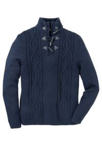 Sweter w warkocze bonprix ciemnoniebieski. Kolor: niebieski. Materiał: poliester, materiał, akryl #1