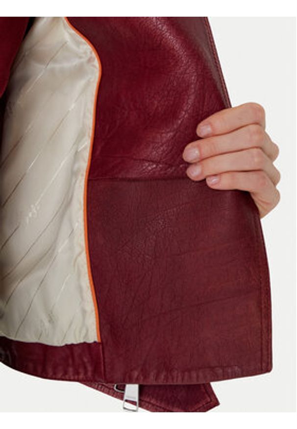 BOSS Kurtka skórzana C_Sadora 50543026 Bordowy Regular Fit. Kolor: czerwony. Materiał: skóra
