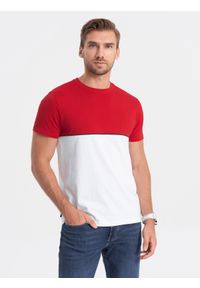 Ombre Clothing - T-shirt męski bawełniany dwukolorowy - czerwono-biały V6 S1619 - XXL. Kolor: czerwony. Materiał: bawełna. Wzór: nadruk