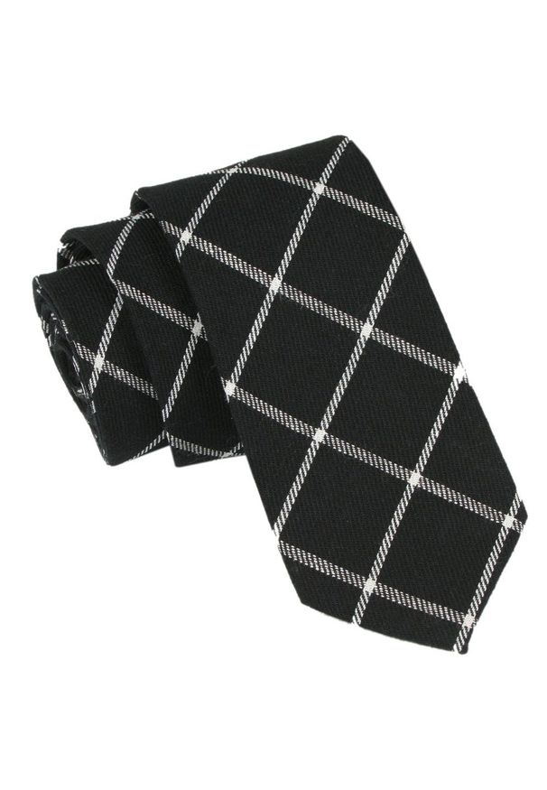Wełniany Krawat - Alties - Czarny w Biały Wzór. Kolor: biały, wielokolorowy, czarny. Materiał: bawełna, wełna
