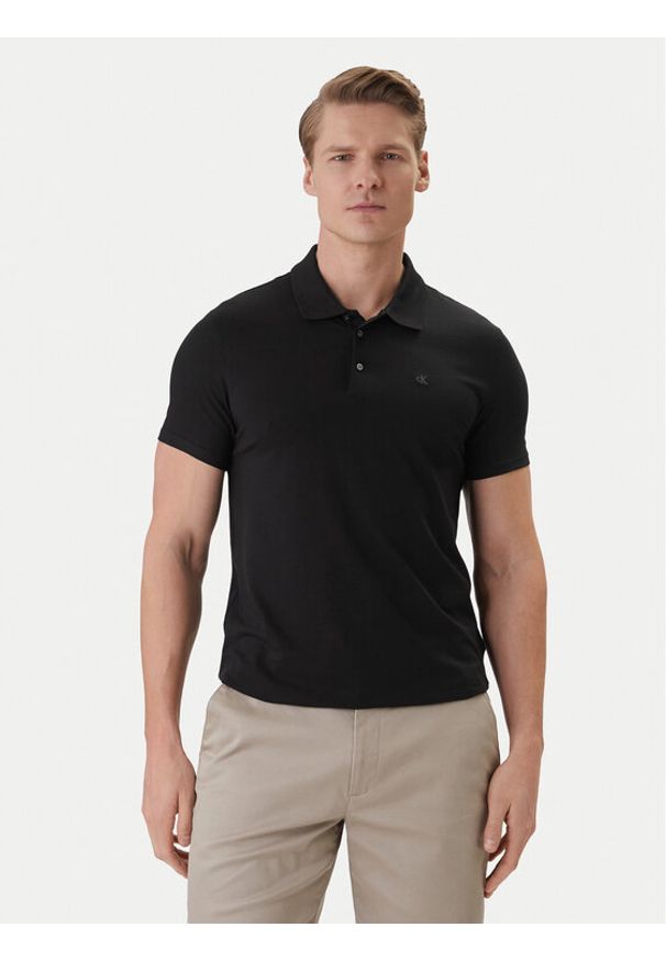 Calvin Klein Polo LV04LF200G Czarny Slim Fit. Typ kołnierza: polo. Kolor: czarny. Materiał: bawełna