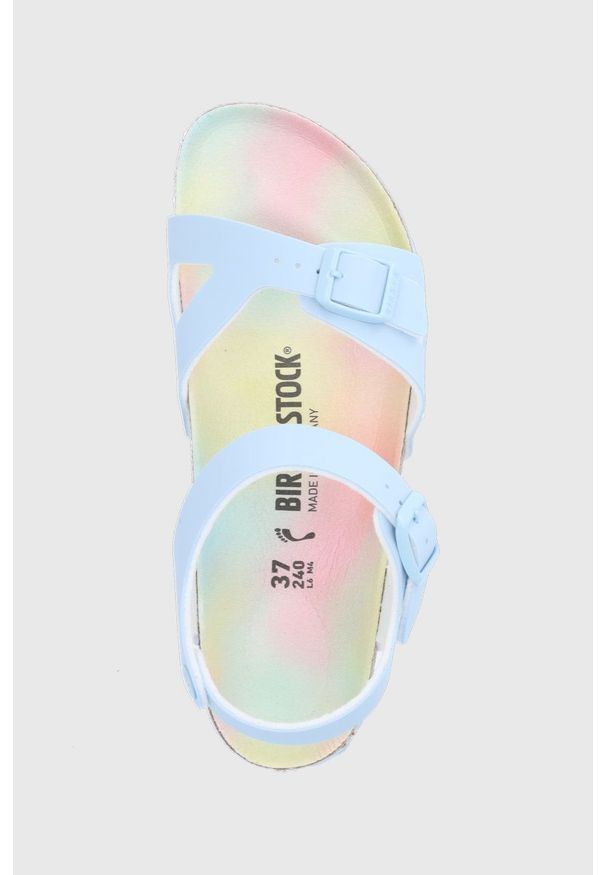 Birkenstock sandały dziecięce Rio. Zapięcie: klamry. Kolor: niebieski. Materiał: guma, materiał. Wzór: gładki. Obcas: na obcasie. Wysokość obcasa: niski