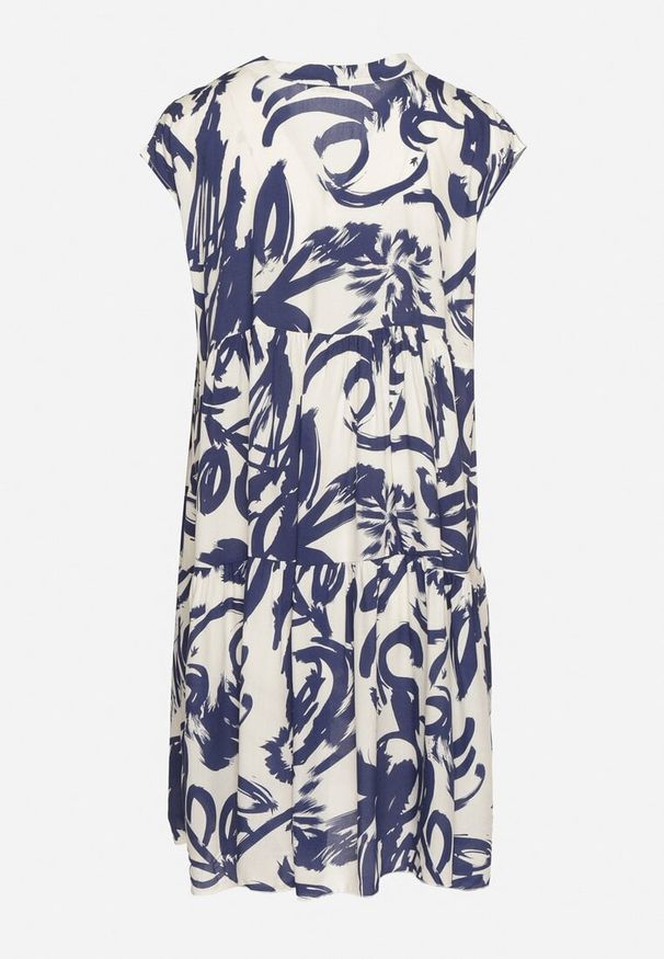 Born2be - Niebieska Bawełniana Sukienka z Abstrakcyjnym Wzorem Lioraia. Okazja: na co dzień. Typ kołnierza: dekolt w kształcie V. Kolor: niebieski. Materiał: bawełna. Długość rękawa: krótki rękaw. Typ sukienki: proste. Styl: elegancki, casual