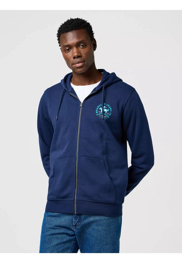 Wrangler - MĘSKA BLUZA WRANGLER GRAPHIC ZIP HOODIE NAVY 112371461