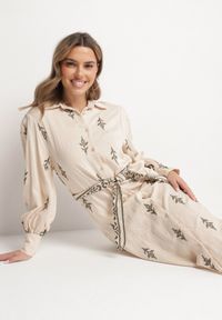 Born2be - Beżowa Wiskozowa Sukienka Koszulowa Szmizjerka z Paskiem Telandora. Okazja: na co dzień. Typ kołnierza: kołnierzyk klasyczny. Kolor: beżowy. Materiał: wiskoza. Długość rękawa: długi rękaw. Typ sukienki: szmizjerki, koszulowe. Styl: klasyczny, casual, elegancki #6