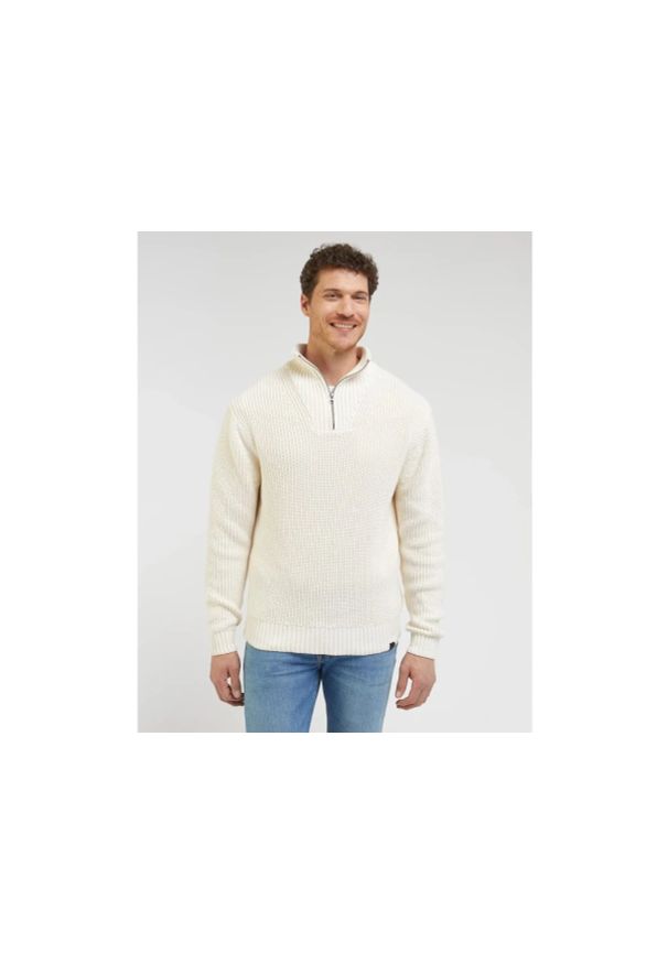 Lee - WRANGLER MĘSKI SWETER HALF ZIP KNIT ECRU 112341695