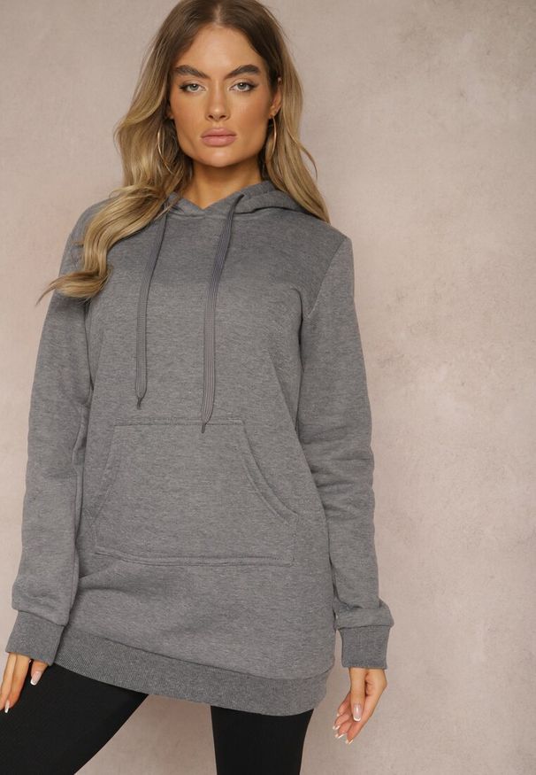 Renee - Ciemnoszara Bluza z Dodatkiem Bawełny Ozdobiona Sznurkami z Kapturem Mivasia. Okazja: na co dzień. Typ kołnierza: kaptur. Kolor: szary. Materiał: bawełna. Wzór: aplikacja. Styl: sportowy, casual, rockowy