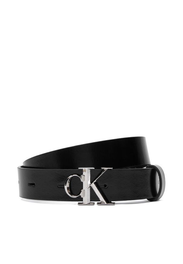 Calvin Klein Pasek Damski Facet Ck Buckle Shiny Strap 25Mm LV04F7080G Czarny. Kolor: czarny. Materiał: skóra