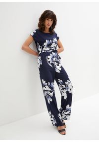 bonprix - Kombinezon z wiązanym paskiem. Kolor: niebieski. Styl: elegancki #1