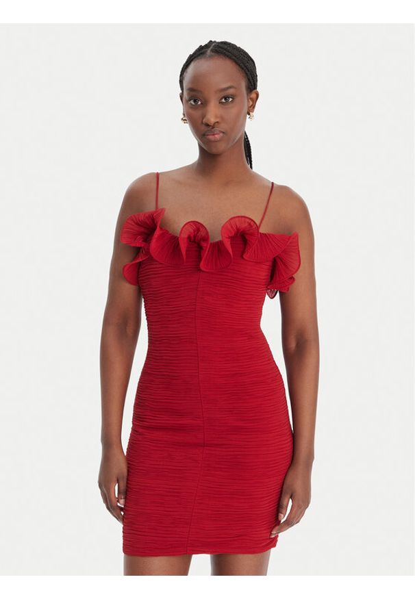 Guess Sukienka koktajlowa W6RK80 WI342 Czerwony Classic Fit. Kolor: czerwony. Materiał: syntetyk. Styl: wizytowy