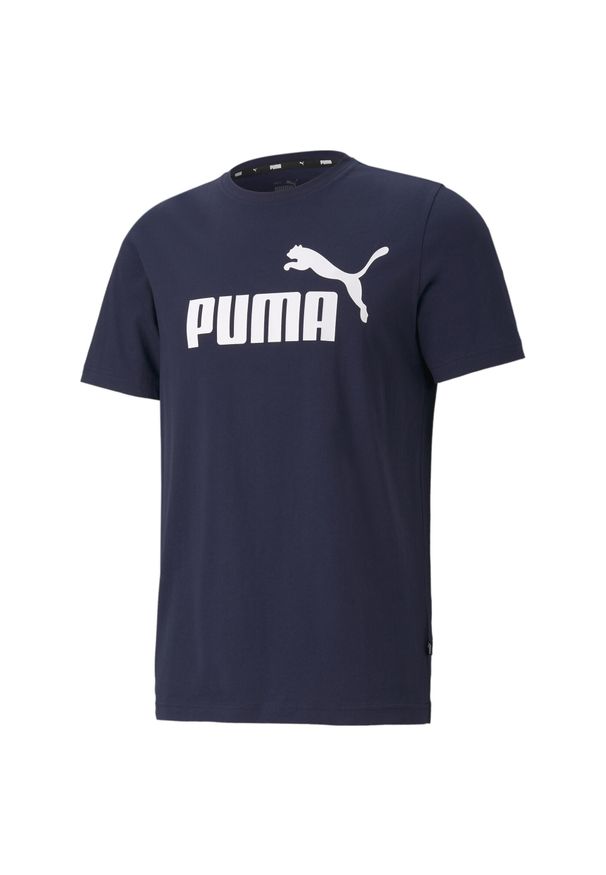 Puma - Męska koszulka z logo Essentials PUMA Peacoat Blue. Kolor: wielokolorowy, niebieski, fioletowy. Materiał: materiał